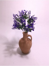 Resim Mor Yapraklar Dolgun Çiçekli Kulplu Testi Vazo 