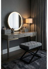 Resim Nexus Babyface Kapitoneli Puf - Siyah Metal X Ayaklı Modern Bench 50x40 Cm Antrasit 