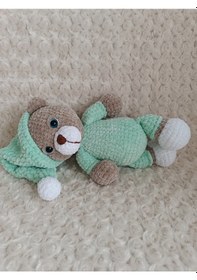 Resim El Yapımı Amigurumi Kadife İp Uykucu Ayı \ Oyuncak\ Hediyelik 30cm 