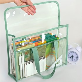 Resim Genişletilebilir PVC Organizatör Çantası - Şeffaf Pencereli, Hafif ve Dayanıklı Dosya Klasörü, Ofis, Okul, Seyahat İçin - Kalemler, Defterler, Planlayıcılar İçin İdeal - Öğrenciler, Profesyoneller, Yöneticiler için Masaüstü Depolama Çözümü, Taşınabilir Tasarım, Sağlam Kulplar, Yönetim Araçları 