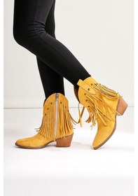 Resim Lillebeth Sarı Süet Püsküllü Zımba Detaylı Western Bot 001 