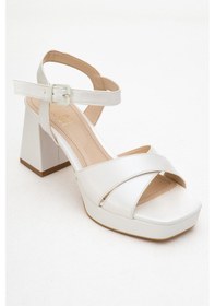 Resim Luvi Shoes Lisbon Sedef Cilt Çapraz Bantlı Kadın Platform Topuklu Ayakkabı Sedef 