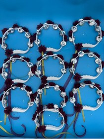 Resim Ekin Bordo Süslü Gelin Nedime Kına Gecesi Tefi, Üç Boyut Lazer Çiçek ve Kurdele Detaylı Tef 10 Adet 