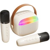 Resim Kangvka Taşınabilir Bluetooth Hoparlör, Renkli Işık, Çift Mikrofonlu K30 Beyaz Kablosuz Şarkı Sistemi 