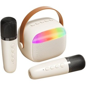 Resim Kangvka Taşınabilir Bluetooth Hoparlör, Renkli Işık, Çift Mikrofonlu K30 Beyaz Kablosuz Şarkı Sistemi 