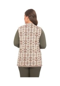 Resim Kadın Etnik Model Triko Örgü Kilim Yelek 1070-krem Rengi Krem 