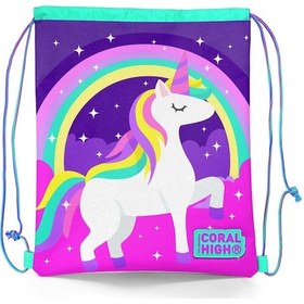 Resim Coral High Kids Mor Su Yeşili Unicorn Desenli İpli Büzgülü Sırt Çantası 22483 Mor 