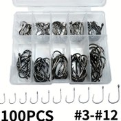 Resim 100 Adet Spor Çember Balıkçılık Oltaları - Yüksek Karbon Çelik Devrilmiş Olta Seti, #3-#12 Çeşitli Boyutlarda Takım Kutusunda 