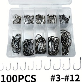 Resim 100 Adet Spor Çember Balıkçılık Oltaları - Yüksek Karbon Çelik Devrilmiş Olta Seti, #3-#12 Çeşitli Boyutlarda Takım Kutusunda 