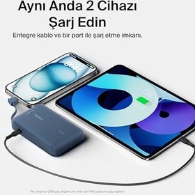 Resim Belkin BoostCharge Power Bank, Entegre Kablolu Taşınabilir Şarj Cihazı 10K PD 20W - USB-C Güç Dağıtımı, iPhone Power Bank iPhone 16 Serisi, iPad Pro, Galaxy S24 ve Daha Fazlası için Hızlı Şarj 