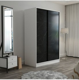 Resim Minarmobilya Minar Kale 2 Kapaklı Sürgülü Dolap 120 Cm - Beyaz/Royal Mermer 
