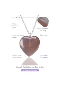 Resim Erilsa Sertifikalı Gerçek Kalp Model Gri Kalsedon Taşı Kolye Çok Renkli 