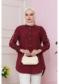 Resim Sevitli Kolu Çakım Detaylı Tunik-bordo-4727 Bordo 