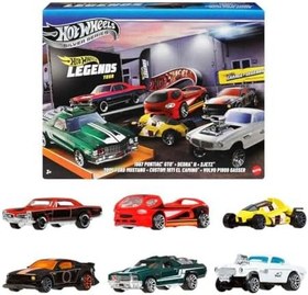 Resim Hot Wheels 1:64 ölçekli metal oyuncak araba ve kamyonlar, özel süslemelere sahip 6'lı HW Legends araç seti (Stiller çeşitlilik gösterebilir), JBY78 