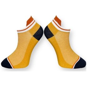Resim Me-vo Tekli Sarı Renkli Bay/bayan Unisex Esnek Nem Alabilen Pamuklu Çizgili Patik Çorap Sarı 