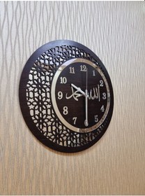 Resim Ahşap Ve Aynalı Allah-muhammed Motifli Normal Rakamlı Duvar Saati Gümüş 