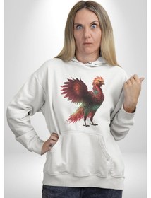 Resim Anka Kuşu Ateş Kuşu Kadın Erkek Beyaz Kapüşonlu Sweatshirt Hoodie Beyaz 