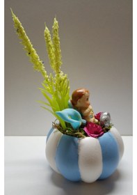 Resim Neolife Yeni Doğan Hediyesi Doğum Tebrik Hediyesi Koltukta Oturan Erkek Bebek Temalı Kabak Teraryum 