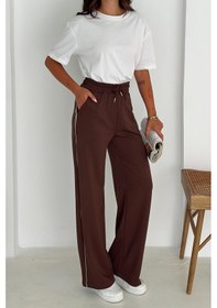 Resim Noa & Noa Kadın Lastikli Bel Bağcıklı Bol Paça Pantolon Rahat & Minimal Stil Kahverengi 