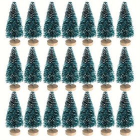 Resim 24 adet Mini Yapay Noel Ağacı - Plastik Karlı Masaüstü Çam Ağaçları Kış Tatili Dekoru için - Işık Olmayan Elektriksiz Minyatür Noel Ağacı Seti Şenlikli Gösterim için 