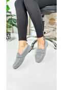 Resim Günlük Kadın Loafer Peluş Astarlı Oval Burunlu Alçak Desenli Tabanlı Ayakkabı 375 Gri 