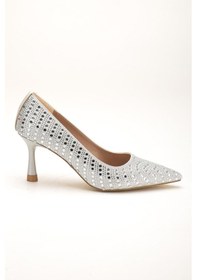 Resim Gümüş Kadın Kadın Abiye Stiletto Topuklu Ayakkabı Taşlı İnce Topuklu-4283 Gümüş 