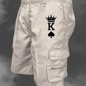 Resim Erkekler için Günlük Kargo Şortlar K Harfi Baskılı - Nefes Alabilen Polyester, Dış Aktiviteler & Günlük Kıyafetler için Cepli 