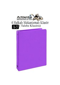 Resim 4 Halkalı Klasör 1 Adet A5 Pvc Öğrenci Ve Ofis Tipi Evrak Sunum Klasörü İç Cepli Otomatik Mekanizmalı Büro Okul Arşivle Mor 