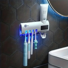 Resim 1 Adet USB Şarj Edilebilir Akıllı Diş Fırçası + Otomatik Diş Macunu Dispenseri ve Duvara Monte Saklama Kutusu, 400mAh Uzun Ömürlü Pil, UV Güvenli Dezenfeksiyon, Hızlı Sterilizasyon, Matkap Gerektirmeyen Kurulum, Banyo veya Mutfak İçin, Anneler Günü, Babalar Günü, Noel, Cadılar Bayramı, Sevgililer Günü, Şükran Günü için Harika Hediye, En İyi Noel Seçeneği 
