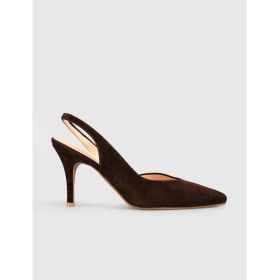 Resim Cabani Kahverengi Süet Hakiki Deri Slingback Stiletto Kadın Ayakkabı 