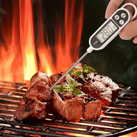 Resim Uzun Prob ile Paslanmaz Çelik Dijital Gıda Termometresi için Barbekü, Gençler Süt Tozu ve Oda Sıcaklığı - LCD Ekran, Pil Dahil Değildir, Dijital Gıda Termometresi 