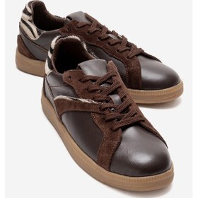 Resim Taren Kahverengi Hakiki Deri İnci Tokalı Kadın Günlük Spor Ayakkabı Kahverengi 