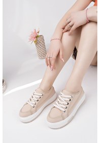 Resim Muggo Carina Kalın Taban Bağcıklı Kadın Günlük Sneaker Spor Ayakkabı Bej 