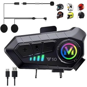Resim V10 Telsiz Özellikli 5.3 Motosiklet Kask Kulaklık Intercom Işıklı 