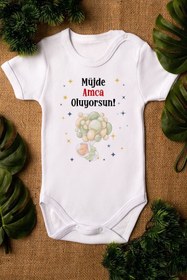 Resim Overoz Organik %100 Pamuk Müjde Amca Oluyorsun Baskılı Bebek Body Çıtçıtlı Badi Zıbın Tulum 5320 
