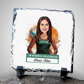 Resim Karikatürlü En Başarılı Kadın Voleybolcu Dekoratif Taş 