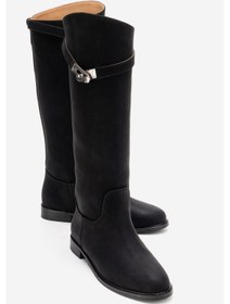 Resim Luvishoes Yoko Siyah Nubuk Kemerli Kadın Binici Çizme Siyah 