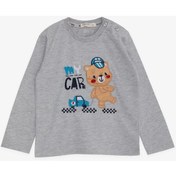 Resim Breeze Erkek Bebek Uzun Kollu Tişört Ayıcık Baskılı Yazı Nakışlı 9 Ay-3 Yaş, Gri Melanj Gri Melanj 