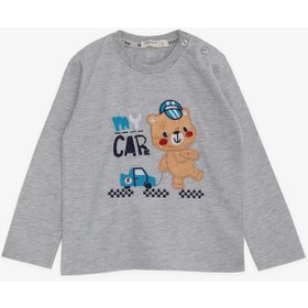 Resim Breeze Erkek Bebek Uzun Kollu Tişört Ayıcık Baskılı Yazı Nakışlı 9 Ay-3 Yaş, Gri Melanj Gri Melanj 