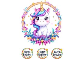 Resim Unicorn Pasta Resmi ve Baskısı - Unicorn Yenilebilir Kağıt Pasta Üstü Resmi - Pasta Süsü 1 