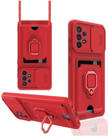 Resim AQUA AKSESUAR Samsung Galaxy A72 Kılıf Ipli Ve Lens Korumalı Renkli Yüzüklü Askılı Telefon Kılıfı - Kırmızı 