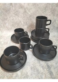 Resim Keramika 8 Cm Stackable Çay Fincanı Mat Siyah 6 Kişilik Mat Siyah 
