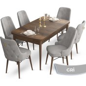 Resim Canisa Concept Taç Serisi 80 x 132 cm Açılabilir Barok Ahşap Desen Masa Takımı 6 Sandalye Gold Halkalı 