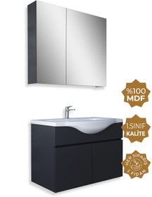 Resim TETA HOME Kahire 80cm Antrasit Mdf Banyo Dolabı Seti 