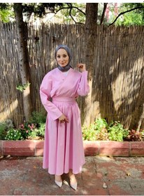 Resim Butik Moda Etkm003 Üstü Bağlamalı Eteği Yandan Fermuarlı Takım Pembe 001 