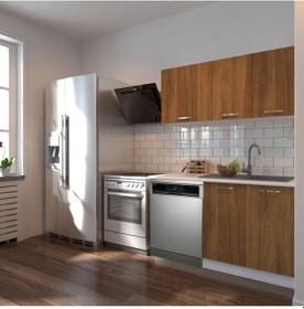 Resim Kllos Hazır Mutfak Dolabı 140 Cm -beyaz Laminat Tezgah Dahil-bulaşık Makinesi Yeri Mevcut-mat Ceviz 