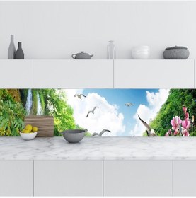 Resim Mutfak Tezgah Arası Folyo Fayans Kaplama Folyosu Şelale Kuşlar Çi 