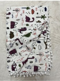 Resim Dinazor Kaktüs Ponponlu Çift Kat Pazen Örtü 100 120 Cm Ekru 