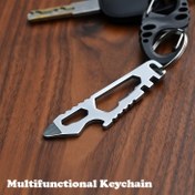 Resim 7'si 1 Arada Paslanmaz Çelik Anahtarlık Aracı - EDC Mini Şişe Açacağı, Altıgen Anahtar & Dış Mekan Tokası 
