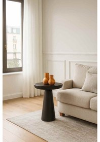 Resim Tekli Mantar Sehpa Doğal Masif Ahşap Yan Sehpa Modeli - Siyah Renk Siyah 